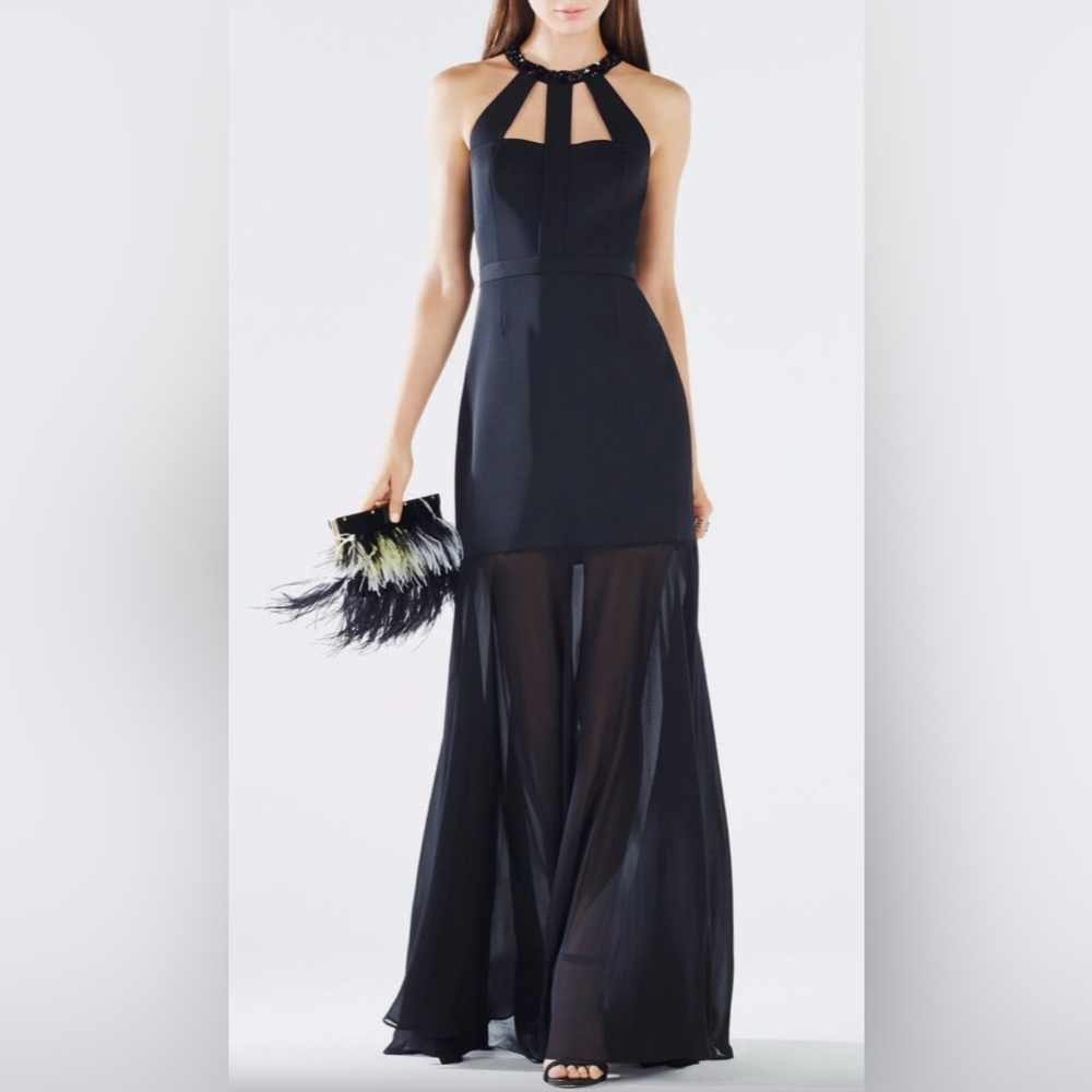 $448 NWT BCBG MaxAzria Leonora Black Floor length Dress Sz 0 - Picture 4 of 10